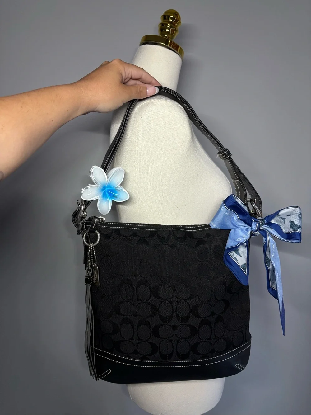 Vintage Y2K Coach Black Signature Jacquard Bag with Blue Accent